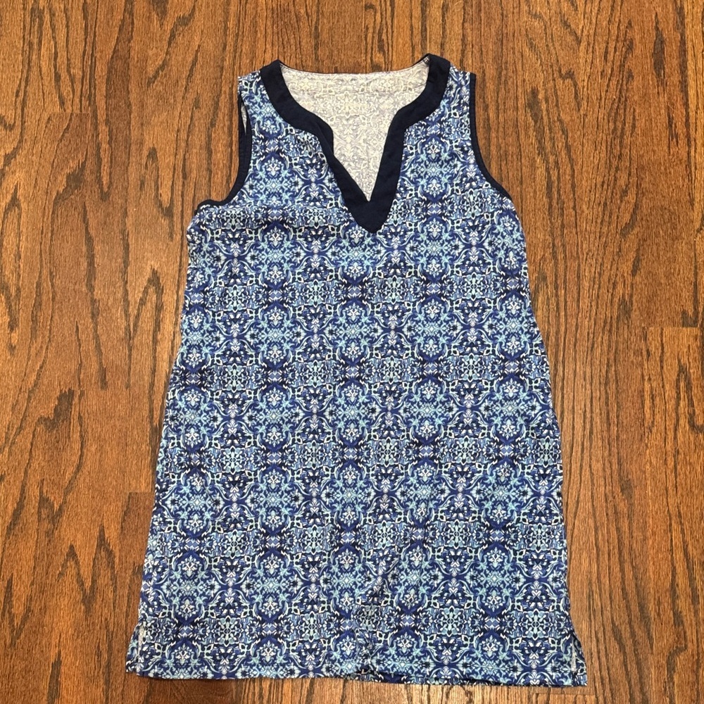 Lands' End Blue Patterned Sleeveless Swim Coverup